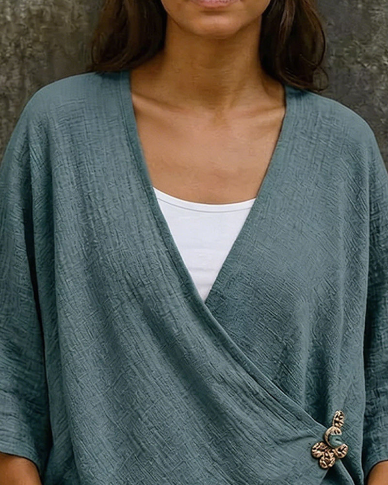 Blouse Col En V Croisé Devant Manche 3/4