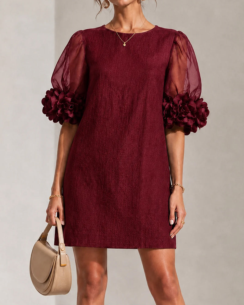 Robe Élégante Col Rond Manches Ballon