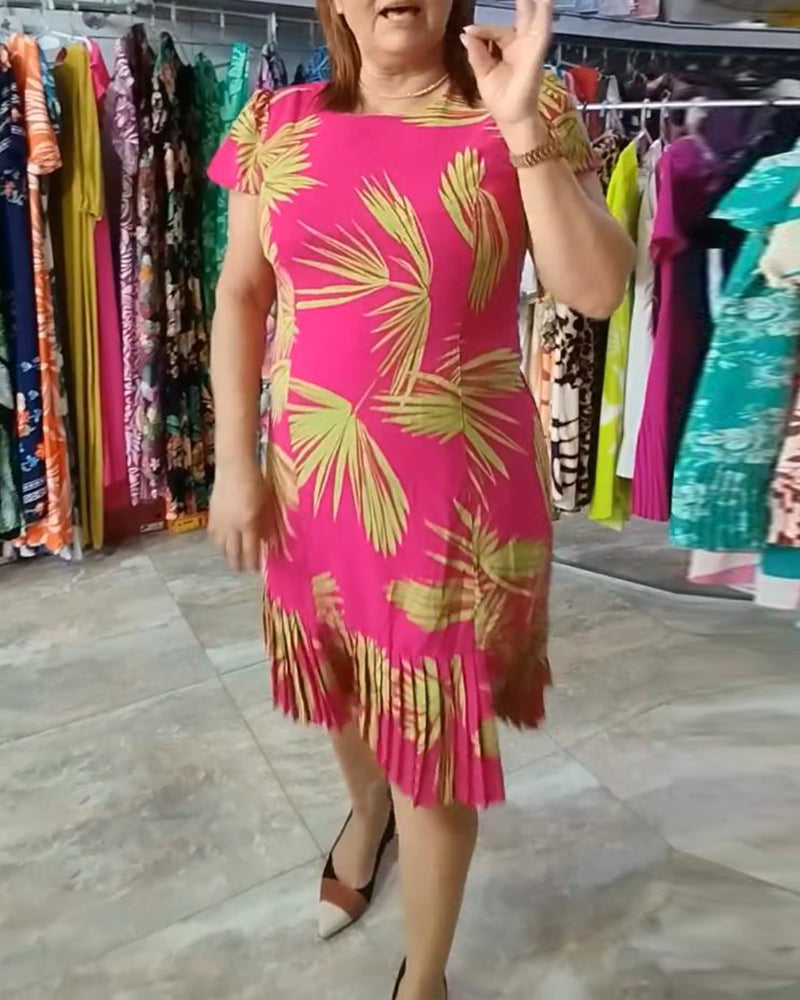 Robe décontractée plissée à manches courtes