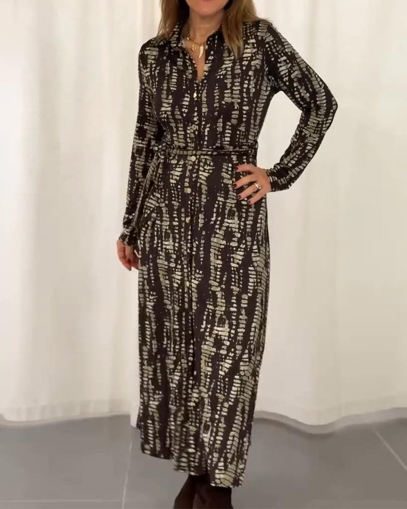 Robe Maxi Revers Devant Cintrée Imprimée