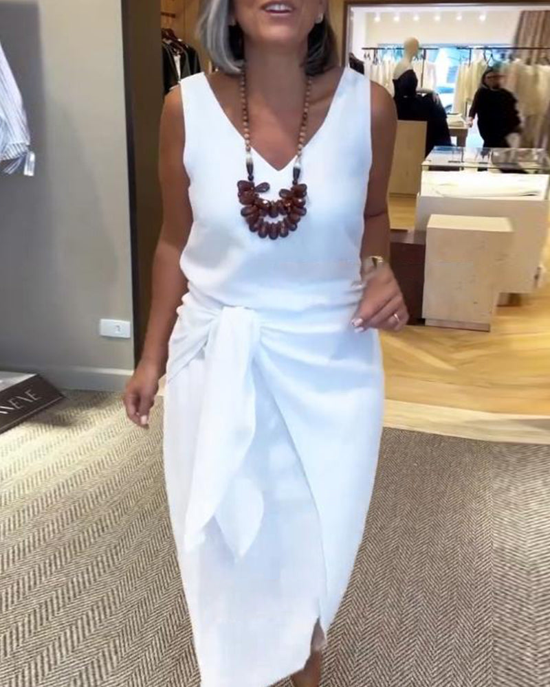 Robe Sans Manches Encolure V Uni