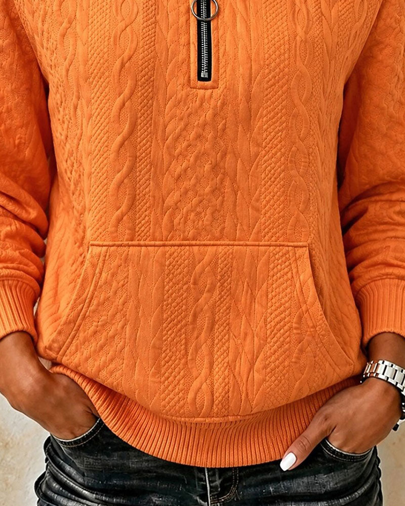 Sweatshirt Demi Fermeture Éclair Unie Décontracté