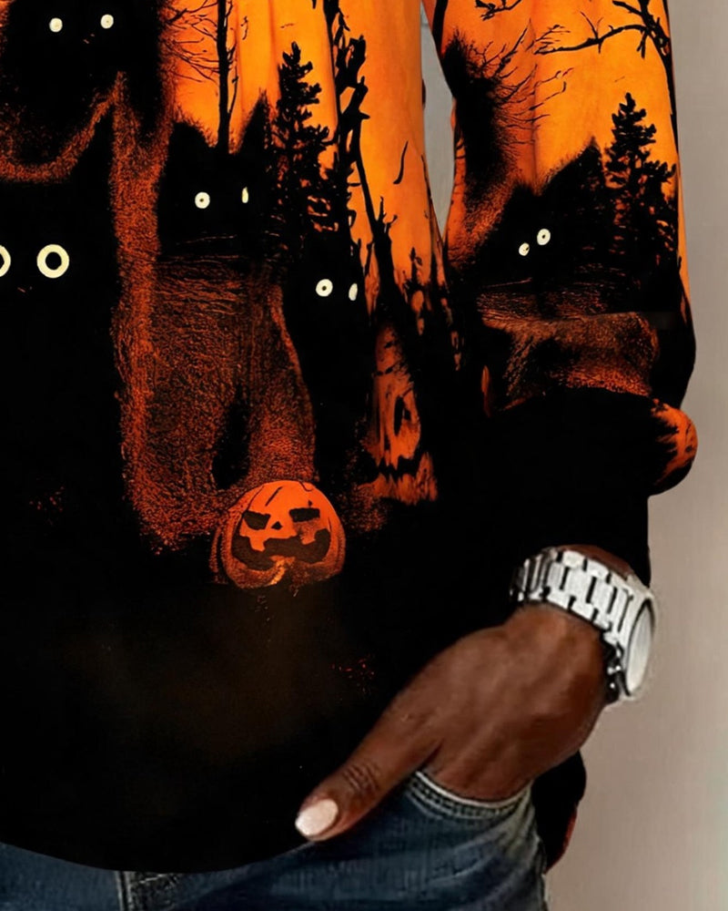 Haut V-Encolure Froncé Halloween Manches Longues