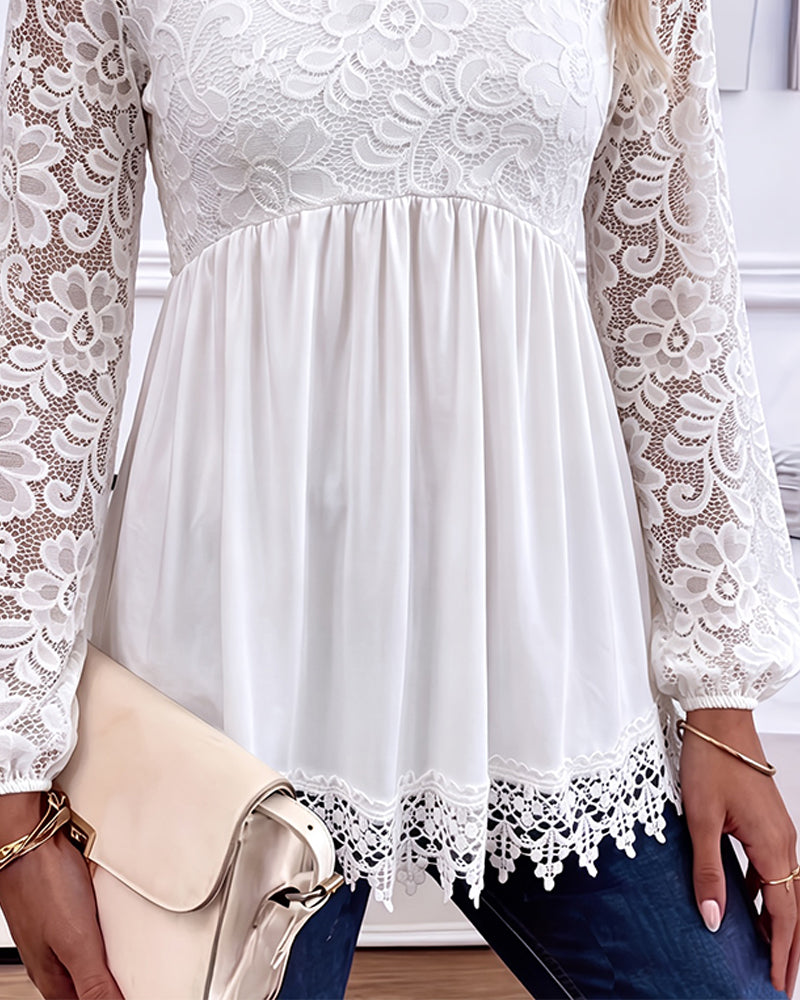 Blouse Dentelle Manche Longue Froncée