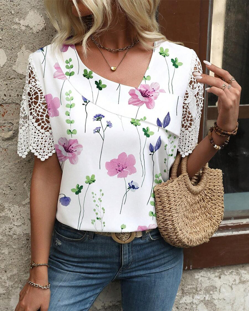 Blouse Imprimée Mode Couture En Dentelle