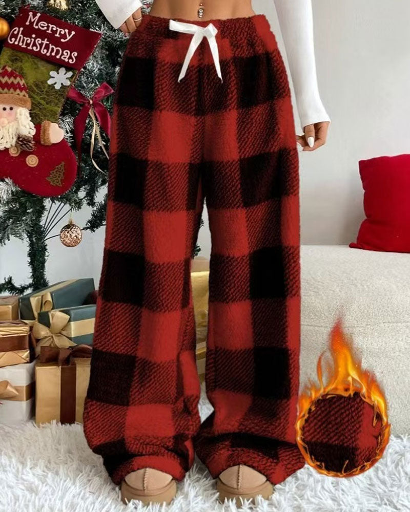 Pantalon À Carreaux Cordon Long