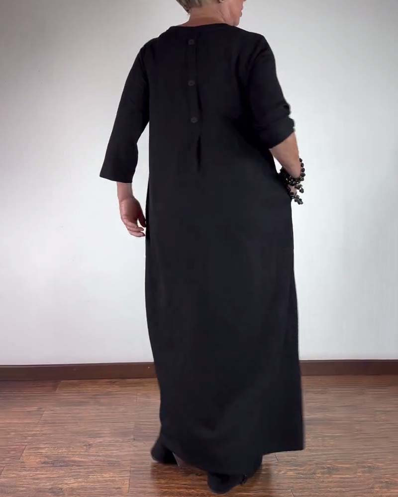 Robe ample à col rond de couleur unie