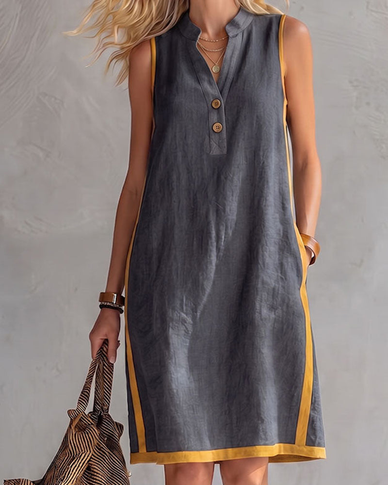 Robe Bordure Contrastée Sans Manches