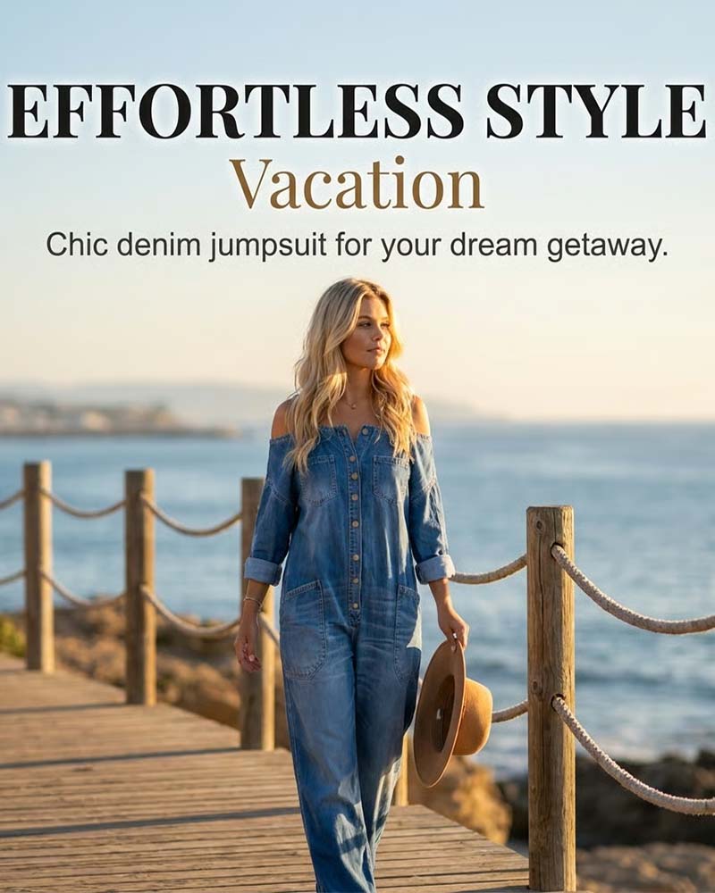 Jumpsuit Bretelle Spaghetti Épaule Dégagée Jambe Large Denim