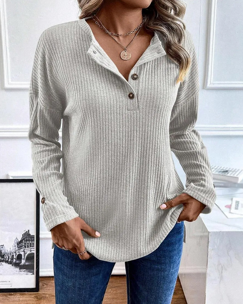 Blouse Côtelée Demi Fermeture Éclair Pullover