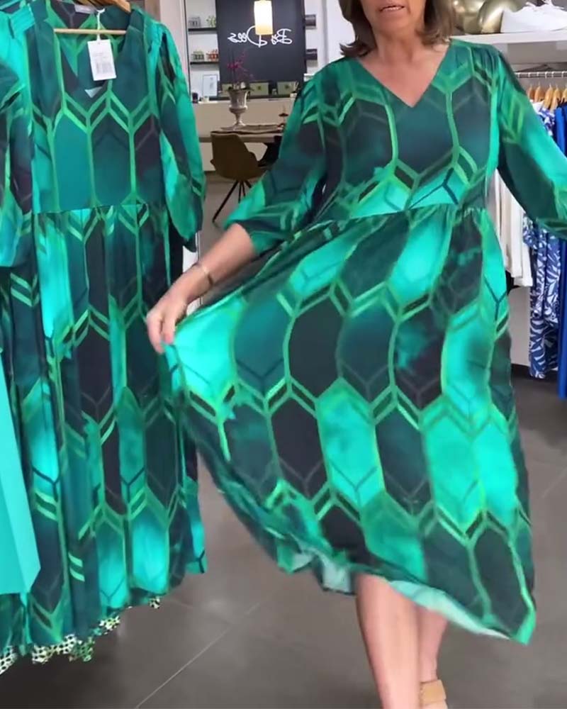 Robe imprimée col V manches trois-quarts
