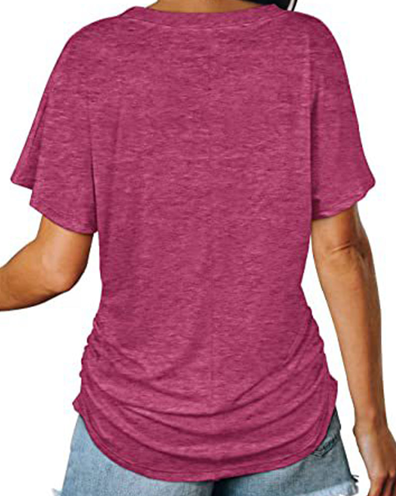T-Shirt Plissé Uni Col En V