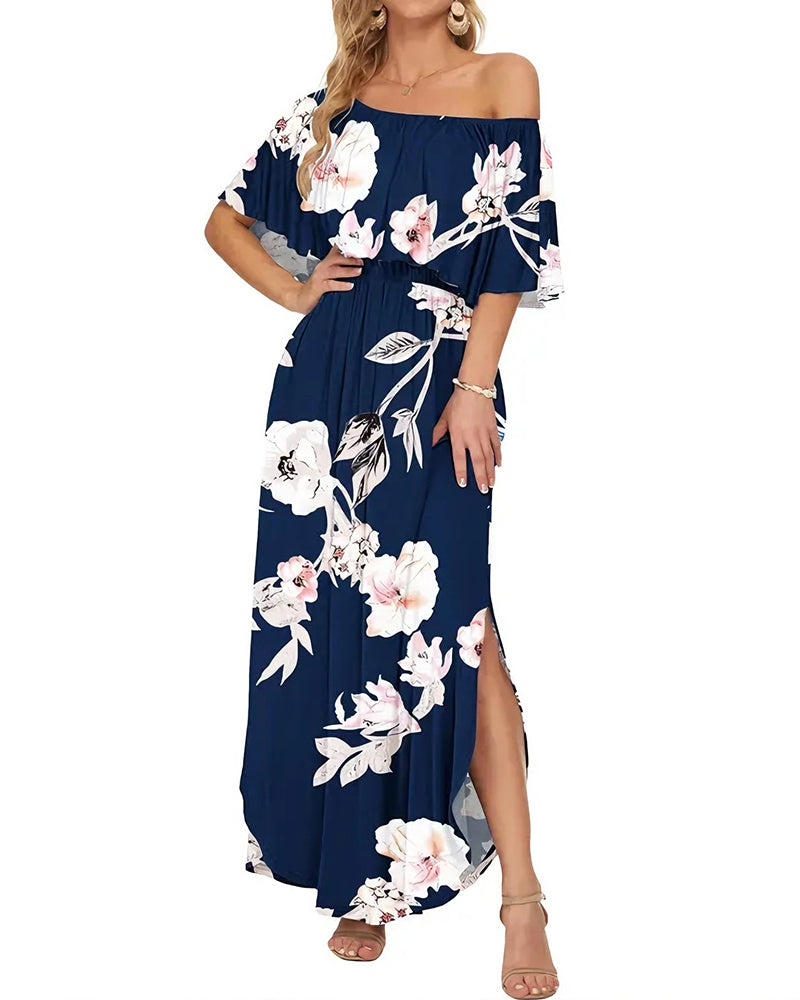 Robe Élégante Lavage À L'encre Fleurie Maxi
