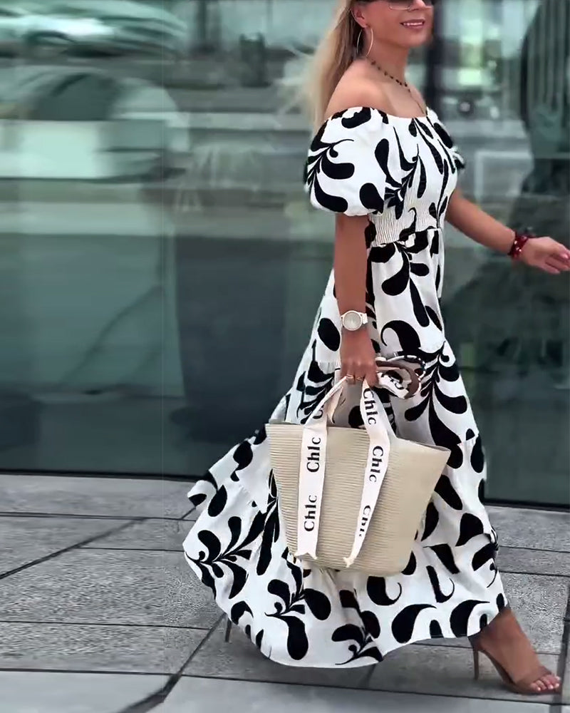 Robe Élégante Bardot Imprimée