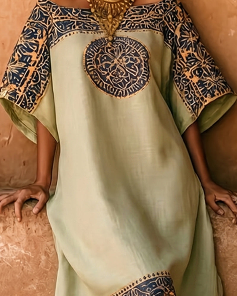 Robe Ethnique Imprimé Off-Shoulder Longue