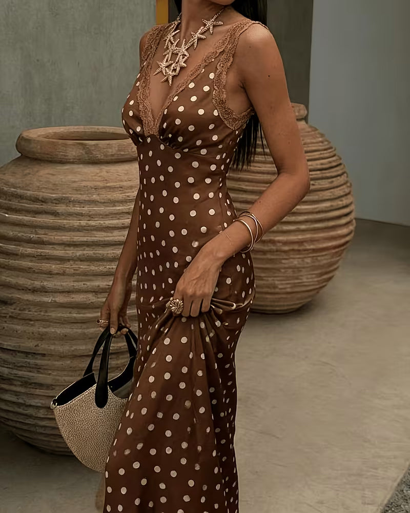 Robes Col V Polka Dot Dentelle Patchwork