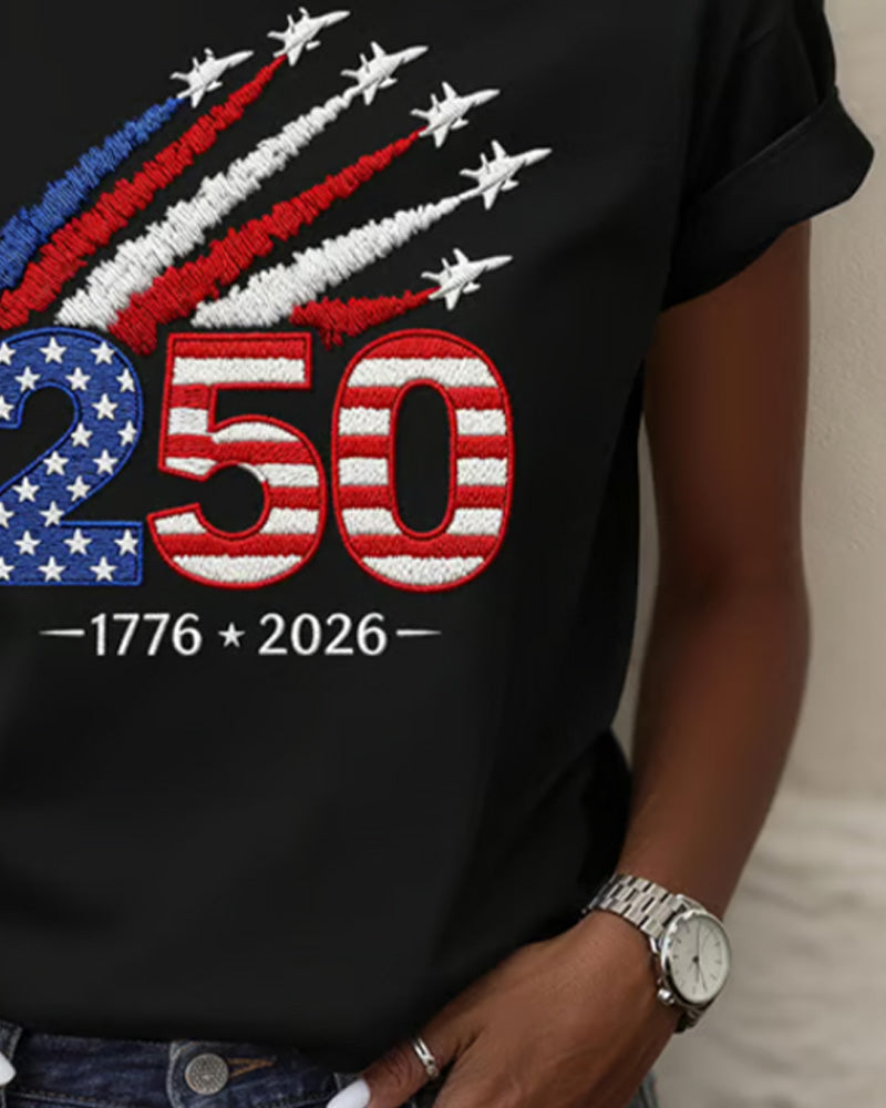 T-Shirt Drapeau Avion Imprimé Manche Courte