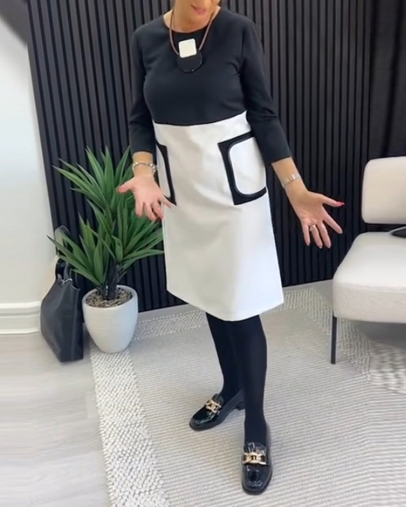 Robe décontractée à col ras du cou et poche contrastée