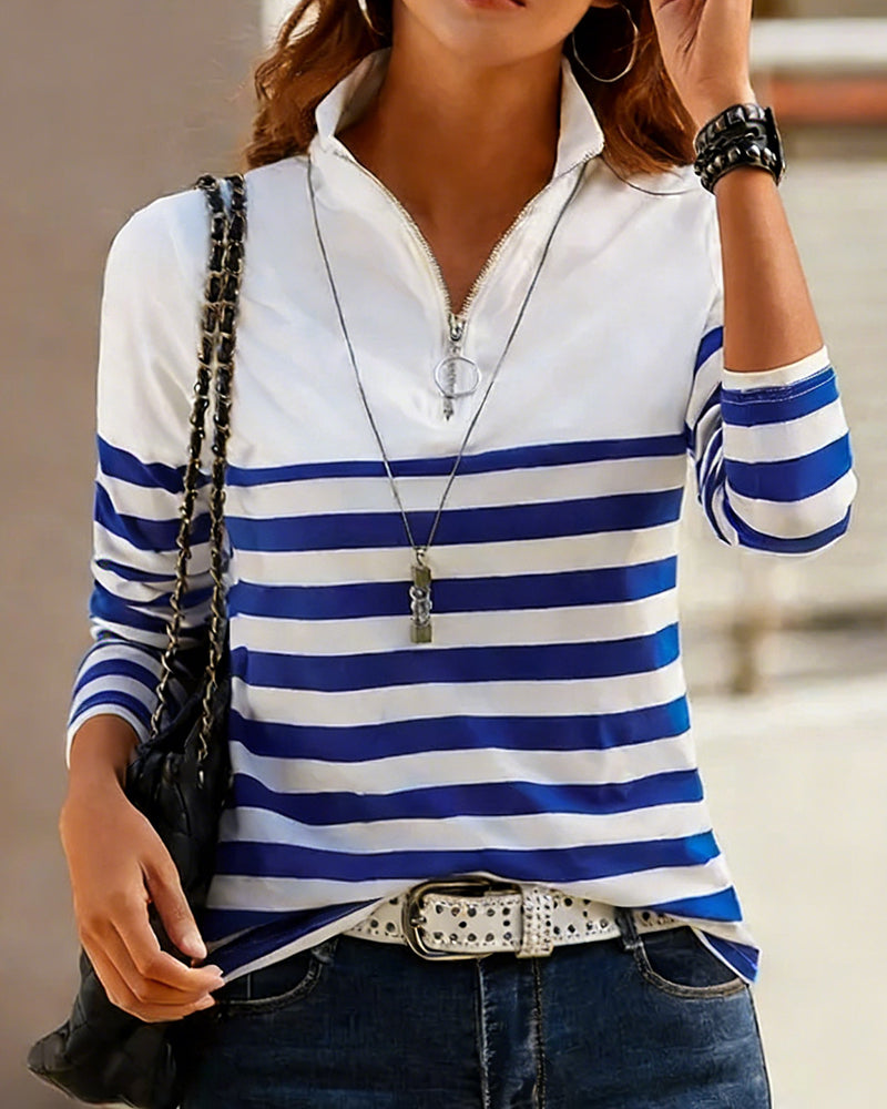 Tricot Demi-zip Col montant Rayé