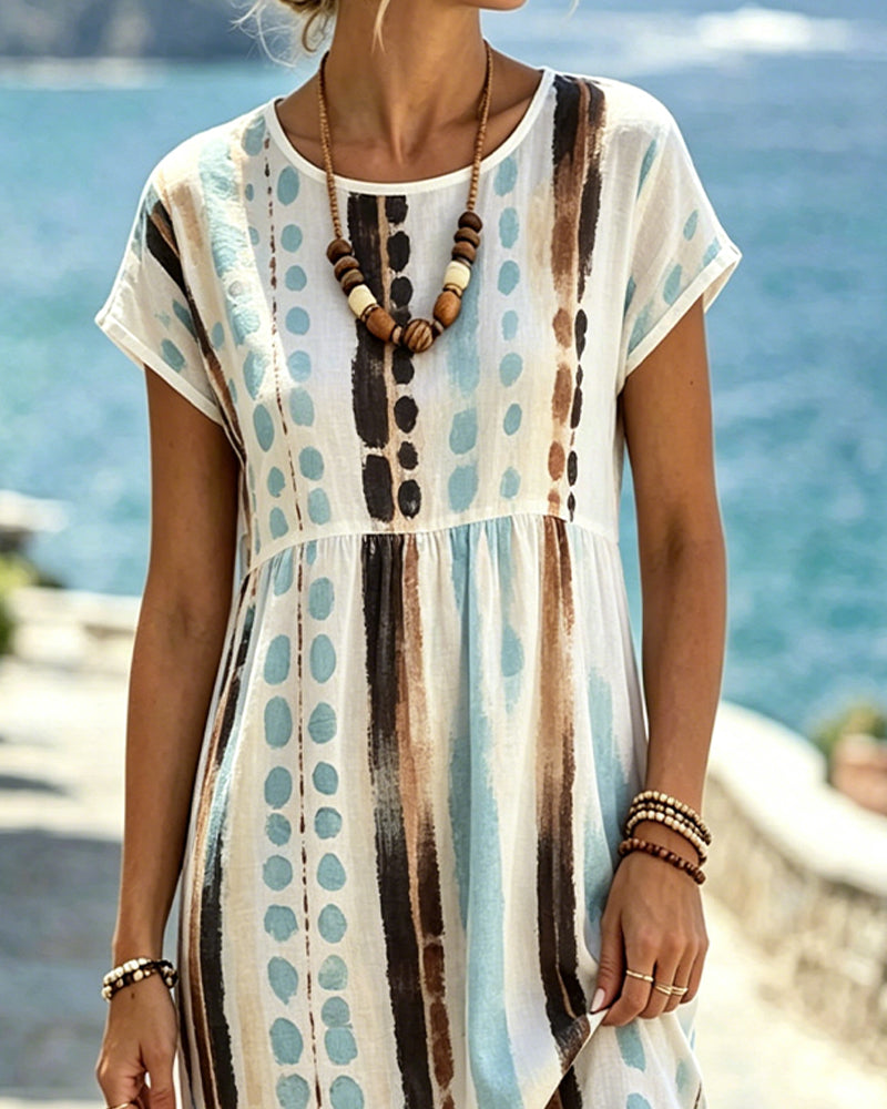 Robe Col Rond Aquarelle Polka Dot Rayure