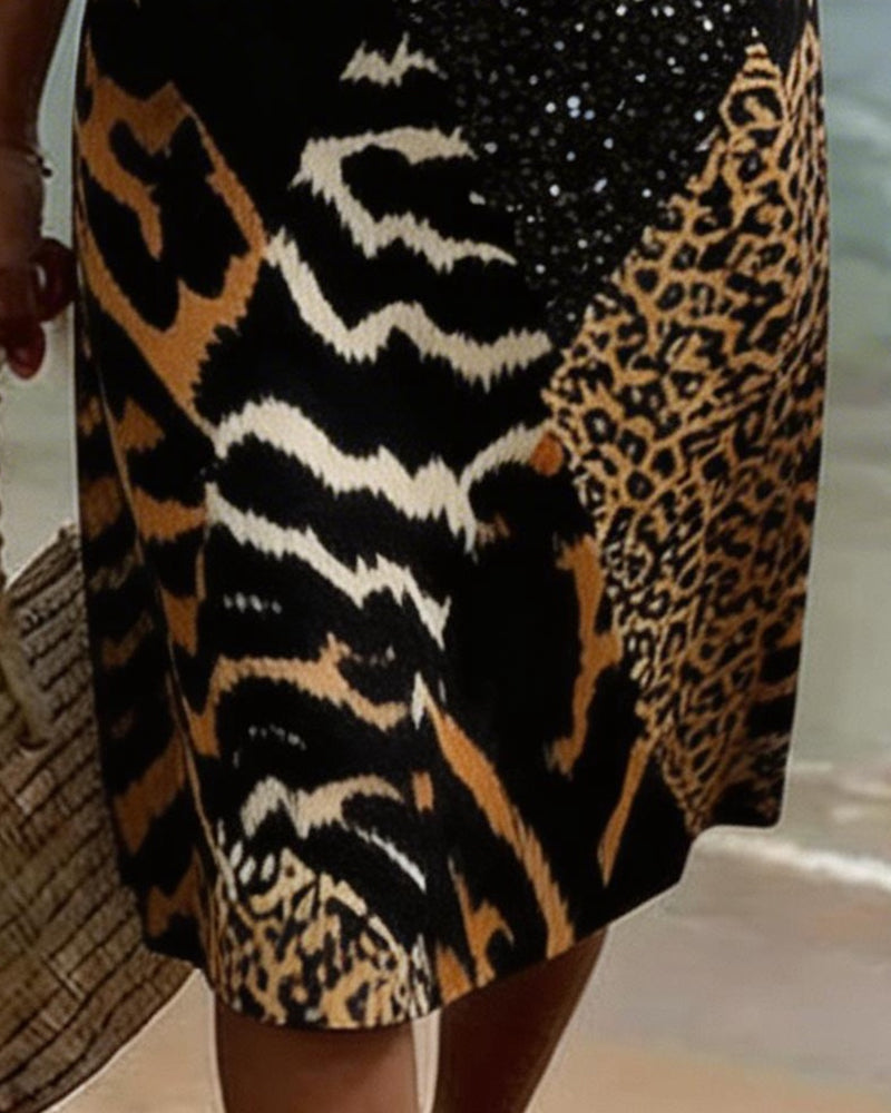 Robe À Imprimé Léopard Avec Col En V