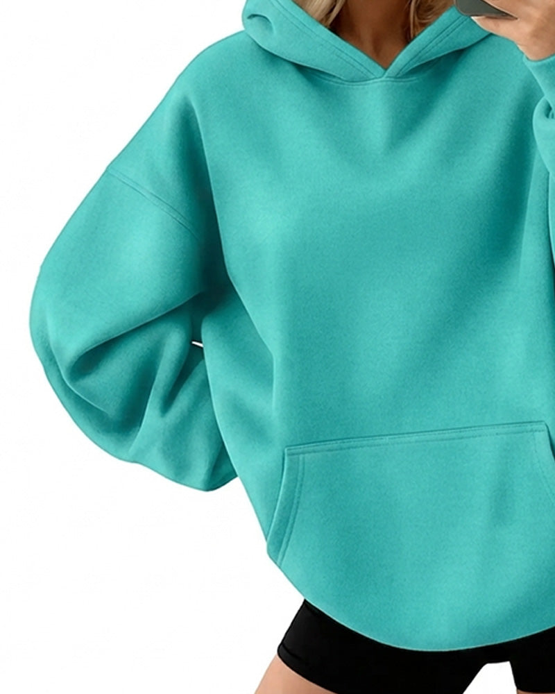 Hoodie À Capuche Poche Unie Lâche