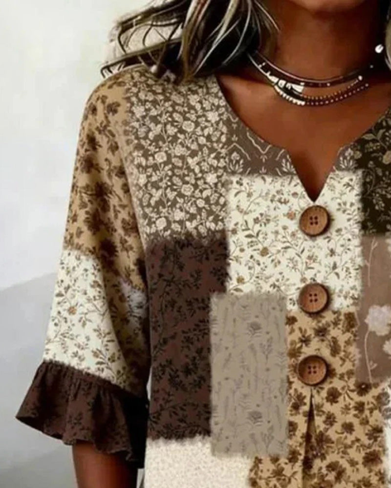 Blouse Col V, Manches À Volants