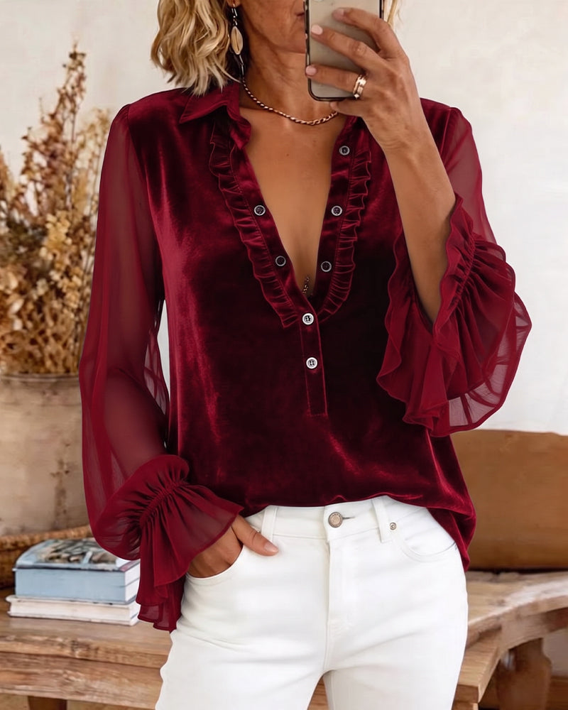 Chemisier Velours Patchwork Volant Manche