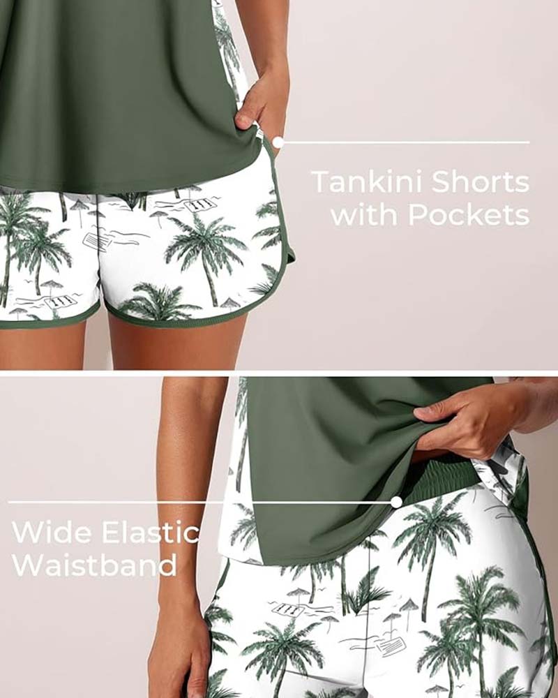 Tankini Bloc Couleur Boyleg Imprimé