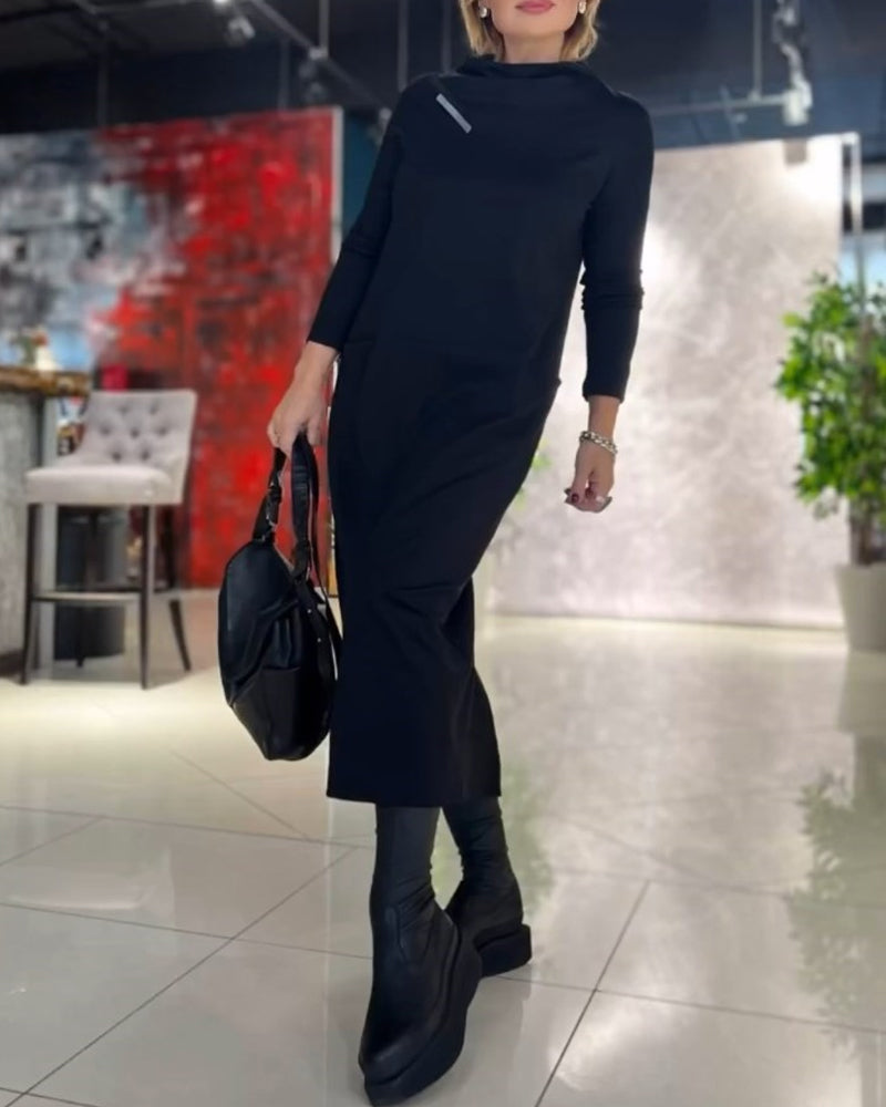 Robe Unie à Col Rond Et Poche