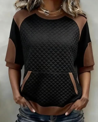 Blouse Col Rond Patchwork Diamant Motif