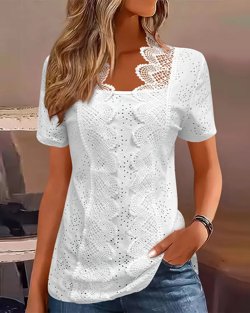 Blouse Unie Tendance Dentelle