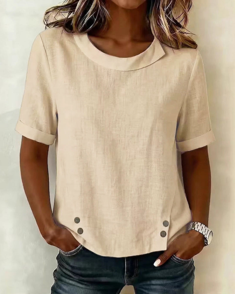 Blouse Manches Courtes Encolure Design Irrégulier