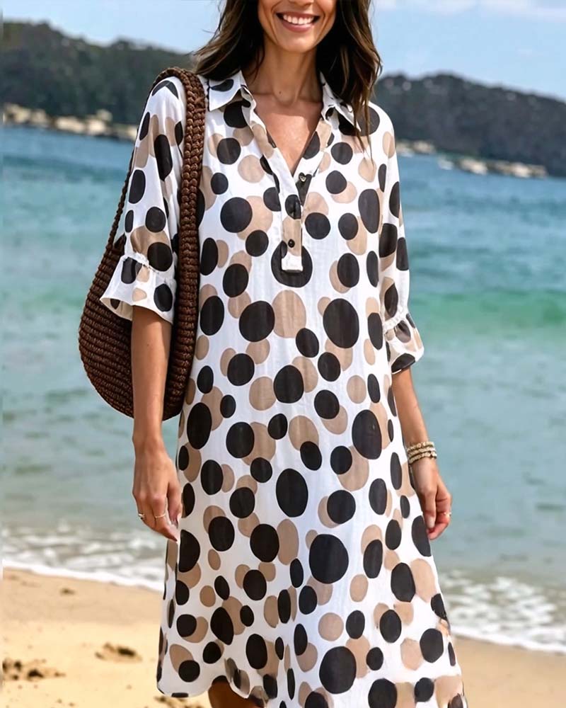 Robe À Pois Manches Mi-Longues