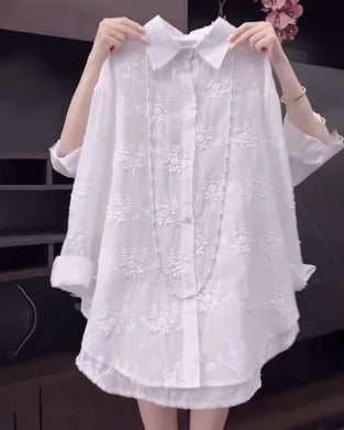 Chemise Uni Brodée Épaules Tombées