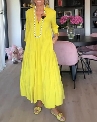 Robe patchwork décontractée avec poches à revers et couleur unie