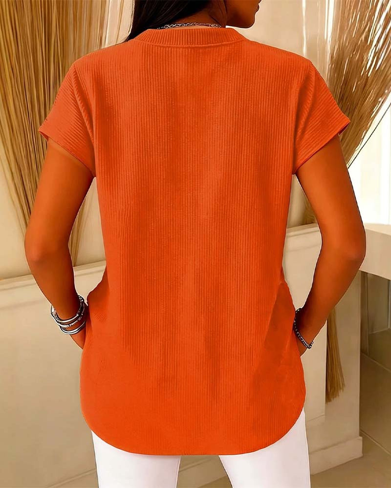 Blouse Unie Manche Courte Fermeture Éclair
