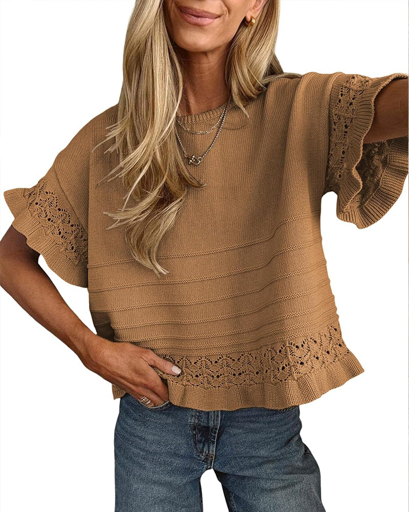 Blouse Col Rond Ourlet Volanté Découpe