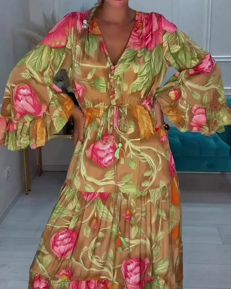 Robe Col V Jupe Ample Florale