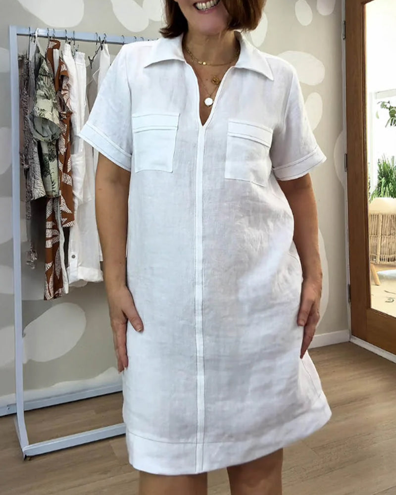 Robe Revers Col V Poche