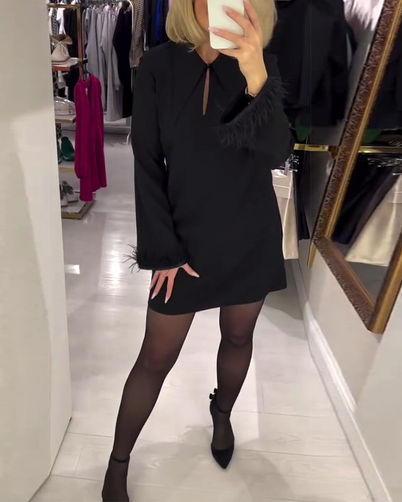 Robe Couleur Unie Coupe Droite Manches Longues