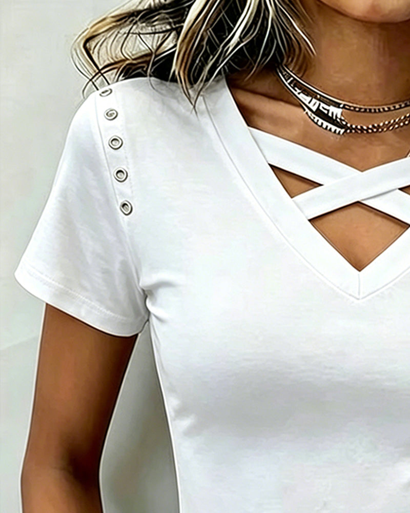 T-Shirt Sangle Croisée Évidé Coupe Slim
