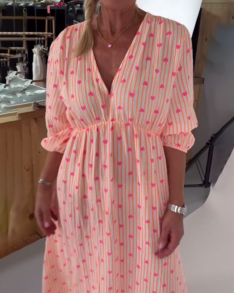 Robe Élégante Col En V Imprimé Cœur