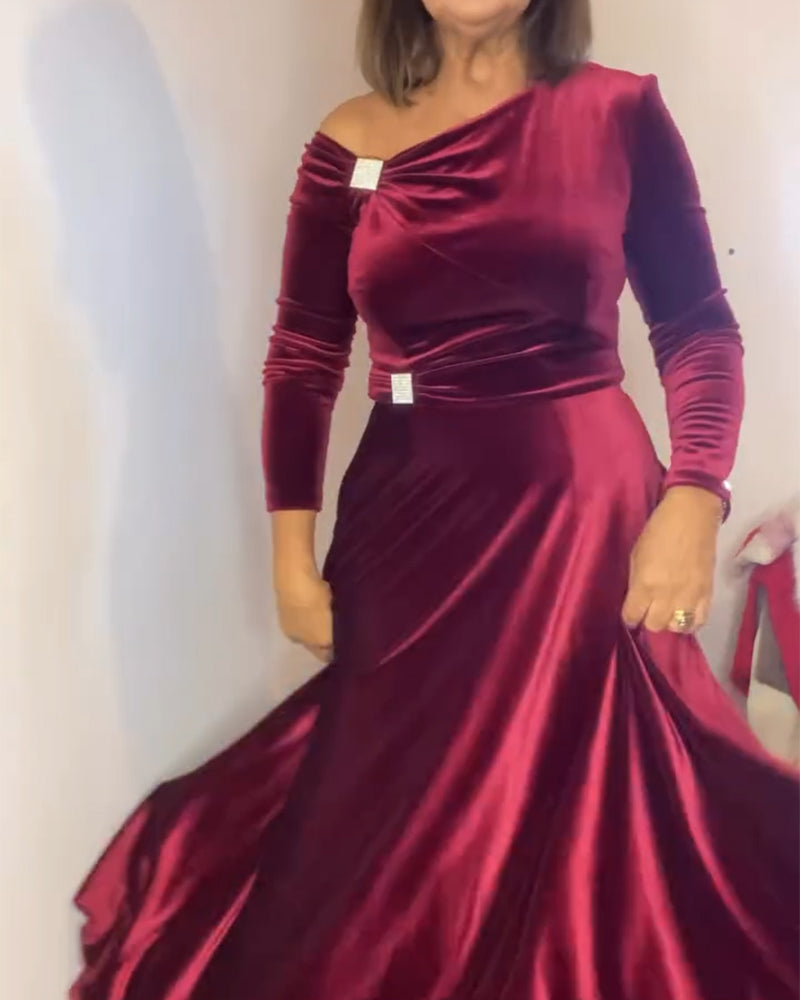 Robe Élégant Velours Boucles Métal