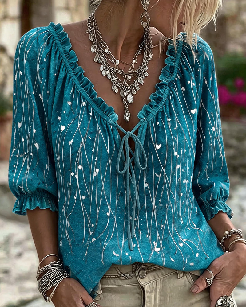 Blouse Cœur Ligne Placement Imprimé Cravate