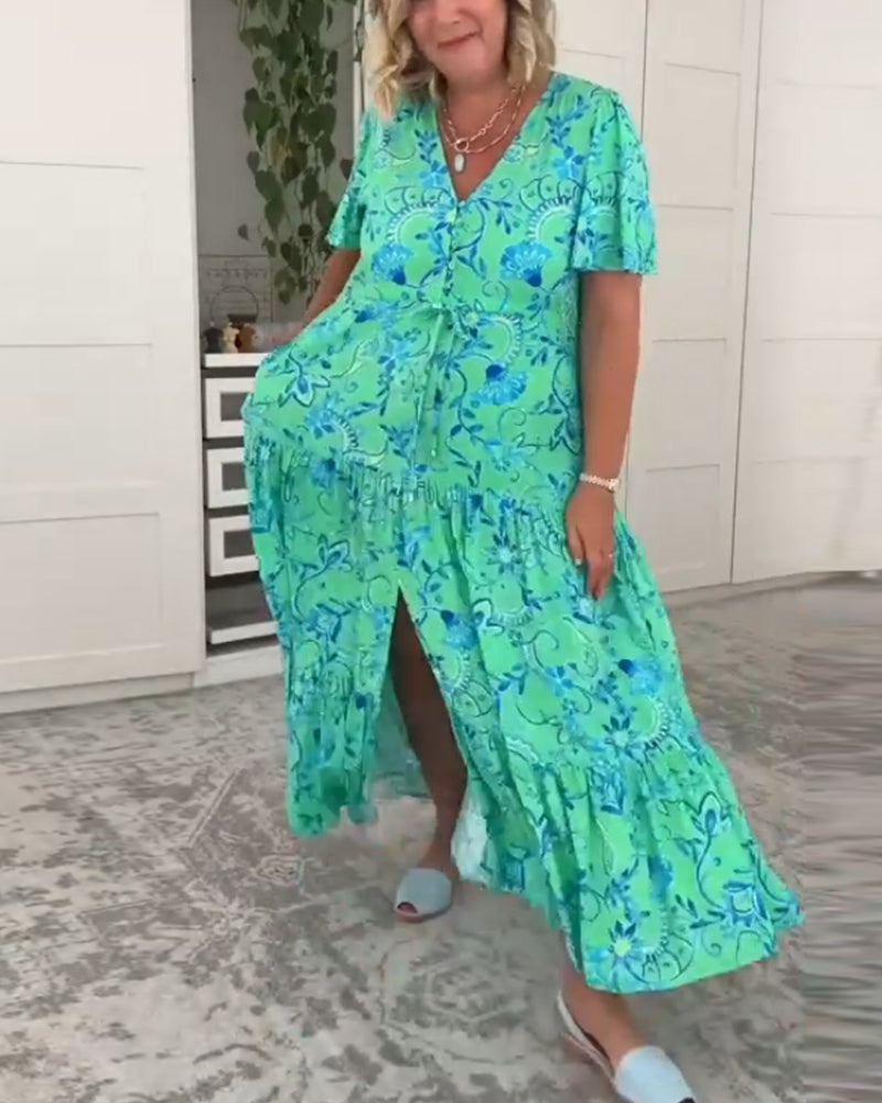 Robe à manches courtes avec poches et imprimé