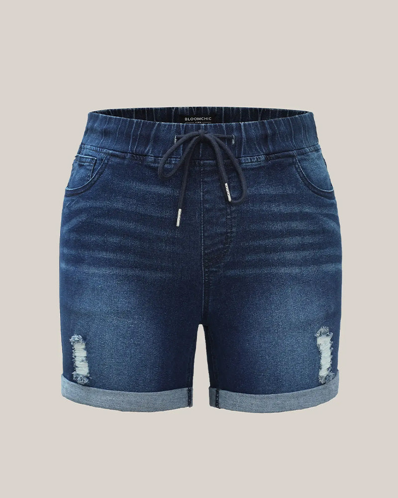 Short Taille Élastique Jean Déchiré