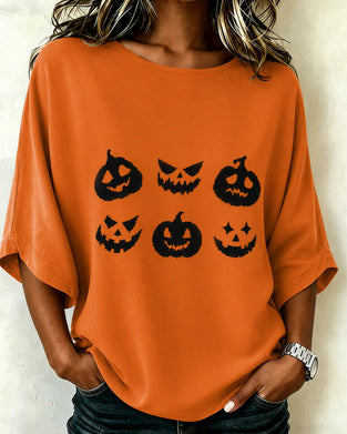 T-Shirt Imprimé Citrouille Manches Courtes