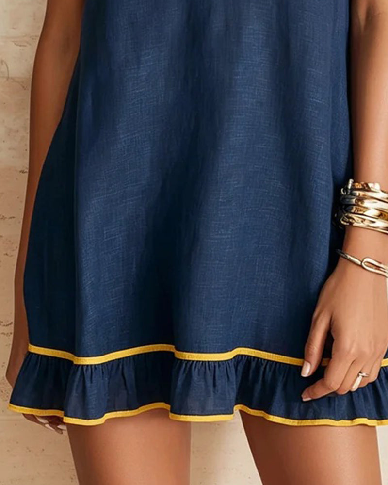 Robe Revers Bloc De Couleur Volant Manche