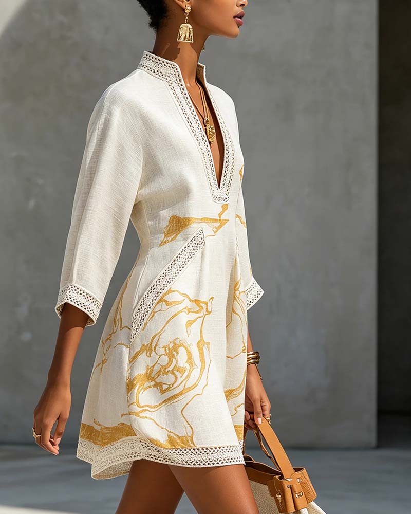 Robe Col Montant Manche Demi Creux
